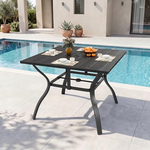 37.8'' Outdoor Dining Table for 4, Metal Patio Dining Table with Umbrella Hole, Anti-Rust Waterproof Square Table for Porch Deck Poolside Garden Backyard by CHINNLUU
