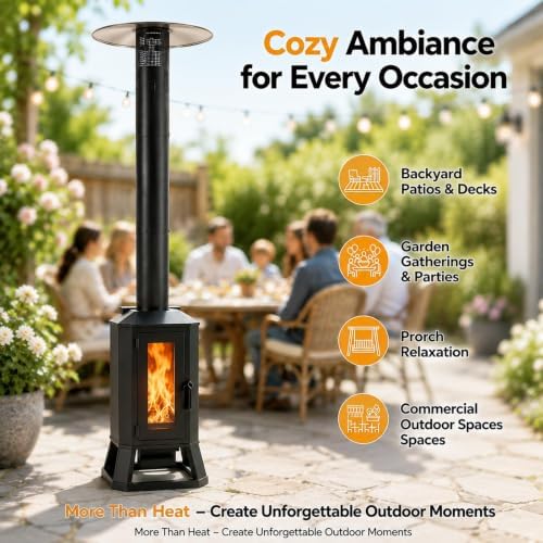Wood Pellet Outdoor Patio Heater, 70,000 BTU, with Glass Viewing Window - Image 7