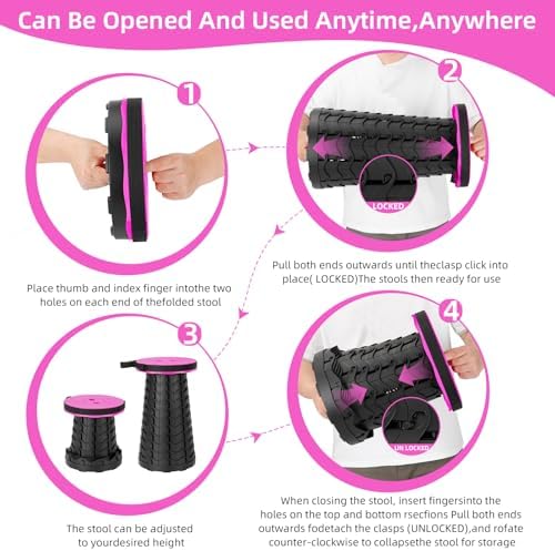 Qiguet Collapsible Folding Chair - Upgraded Portable Chair with 400lbs Load Capacity, Perfect for Camping, Fishing, Hiking - Folding Stool with Carrying Straps, Gifts for Fisherman (Pink) - Image 7