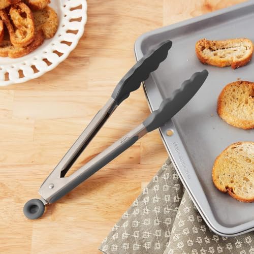 Tovolo Kitchen Tongs with Silicone Tips 9 Inch for Cooking Mixing & Serving, Easy Clean Dishwasher Safe Silicone Tipped Tongs with Locking Stainless Steel Heat Resistant, Charcoal Gray - Image 2