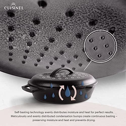 Cuisinel Cast Iron Skillet + Cast Iron Lid Set - 10+12"-Inch Dual Handle Frying Pans + Pan Scraper + Silicone Handle Covers - Preseasoned Indoor/Outdoor, Grill, Stovetop, Induction, Oven Cookware - Image 4