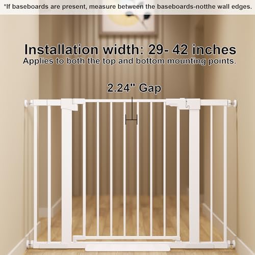 29-42 inches Metal Baby Gate for Stairs/Doorways, 30 inches Tall Pressure Mounted Pet Gates, Auto-Close Child Safety Gate, No Drilling Easy Walk-Through Dog Gate Indoor, White - Image 3