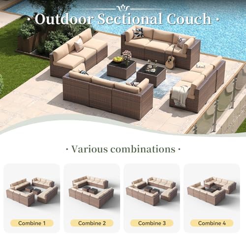 Aoxun 14 Piece Patio Furniture Set Wicker Rattan Patio Conversation Set - Image 5