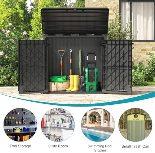 Horizontal Storage Shed 36 Cu Ft with Lockable Doors, Portable Outdoor Storage Shed -Waterproof Outdoor Storage Cabinet for Garden, Easy to Assemble - Image 6