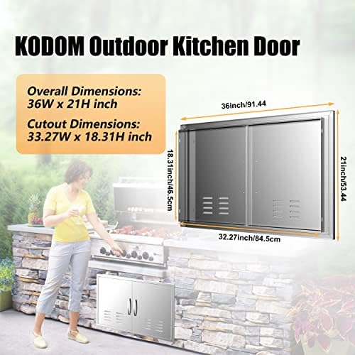 36" Wx21 H Outdoor Kitchen Doors Stainless Steel BBQ Access Door, Flush Mount for Outdoor Kitchen and BBQ Island, Silver - Image 2