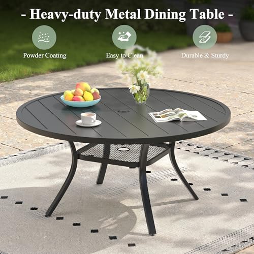 Outdoor Dining Table for 6, 47.2" Round Outdoor Table with Adjustable Umbrella Hole, All-Weather Metal Patio Dining Table for Lawn Garden Backyard Deck, Black - Image 7