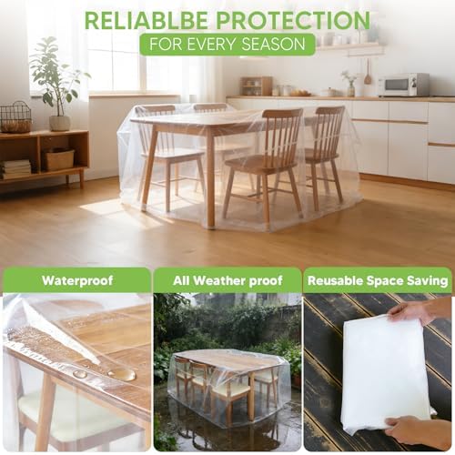 4 Mil Plastic Outdoor Patio Table Cover, Waterproof 111x74x28 Inch, 2 PCS - Image 5