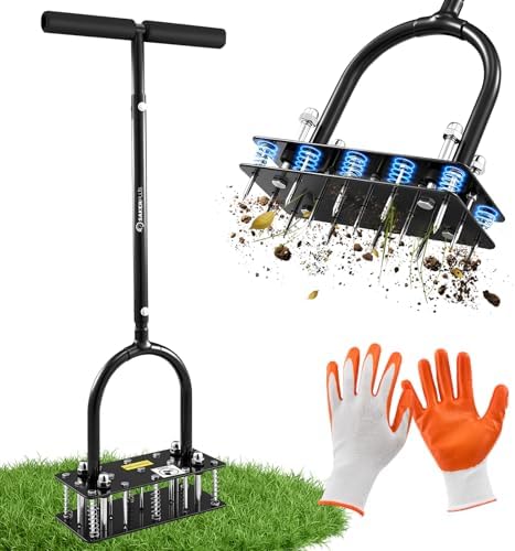 Sakerplus Aerator Lawn Tool, Hand Metal Spike Lawn Aerator (Black Handle) by SakerPlus