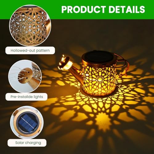 2 Pack Solar Watering Can, Metal Solar Lights Outdoor Waterproof, Hanging Lantern Decoration for Yard Outside Patio Lawn, Gardening Gifts for Women Mom Grandma - Image 3