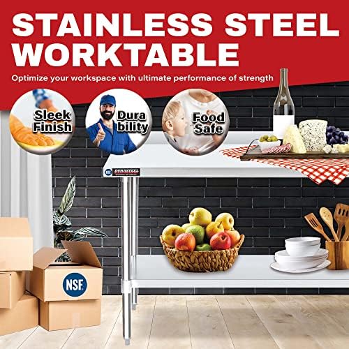 DuraSteel NSF Commercial Kitchen Table - 24 x 48 Inch Cooking Prep Stainless Steel Kitchen Island Workstation w/ Adjustable Under Shelf - Heavy Metal Backsplash Workbench For Restaurant, Home, Garage - Image 4