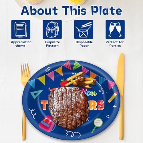 Qyeahkj 50 PCS Thank You Teachers Oval Paper Plates Large 11” Disposable We Appreciation You Party Decorations Graduation Supplies Favor Thank You Plates for Teachers Day Thankful Tableware Set - Image 4