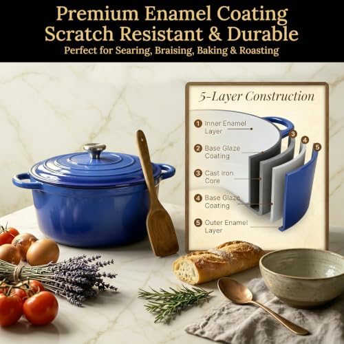 QuliMetal Enameled Cast Iron Cookware Set, 5 Pcs Pots and Pans with Lid, Skillet, Frying Pan, Saucepan & Dutch Oven for All Stovetops, PFA Free - Ideal for Sourdough Bread Baking - Image 4