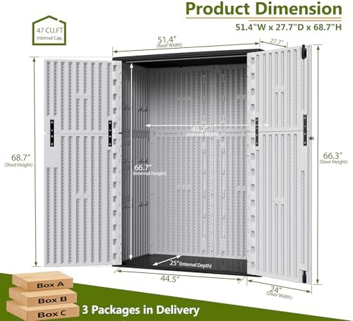 ZZM 57 Cu.ft Outdoor Storage Cabinet with One Tool Kit, Horizontal Storage Shed for Garage, Bike, Garbage Cans, Garden Accessories - Image 3