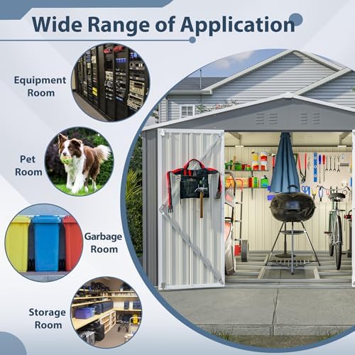 YOPTO 10X8 FT Outdoor Storage Shed,Metal Shed W/Floor Frame,Garden Tool House W/Lockable Hinged Door,Air Vents & Sloped Roof,for Backyard Patio Lawn,Gray - Image 5