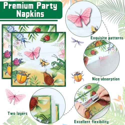 Naozinebi 96PCS Bug Party Plates Summer Bug Ladybugs Party Decoration Summer Spring Insect Tableware Set Birthday Dinnerware for Bee Butterfly Theme Supplies Decor Serve 24 - Image 4