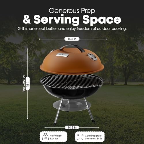 GasOne 14-inch Portable Charcoal Barbecue Grill with Thermometer Lux Brown - Image 3