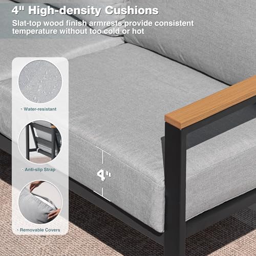 4 Pieces Patio Furniture Set for Outdoor Balcony, Light Grey - Image 4
