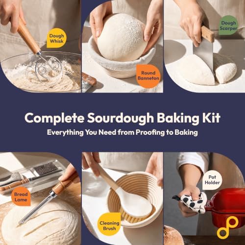 FMP Brands Double Dutch Oven for Sourdough Bread Baking, 2QT Enameled Cast Iron Double Loaf Pan with Lid, Oven Safe up to 500°F, 2 Banneton Baskets, Bread Lame, Dough Whisk & Accessories - Image 2