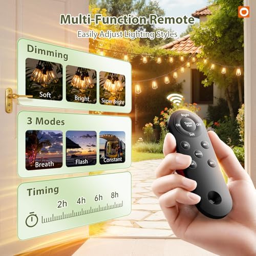 addlon 102FT(96+6) Solar String Lights Outdoor,Waterproof Dimmable 48+4 LED - Image 3