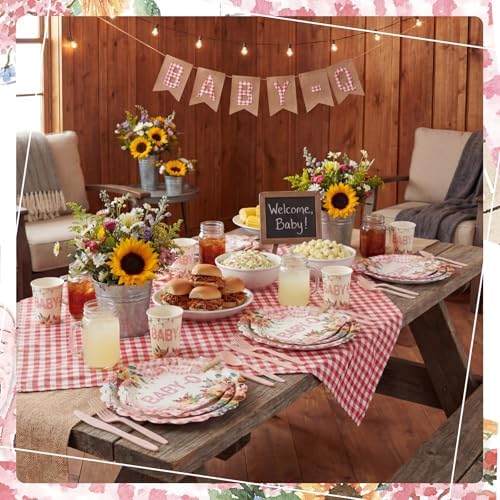 Havawish 120 Pcs Pink Flowers Party Tableware Bow Cherry Plates - Image 5