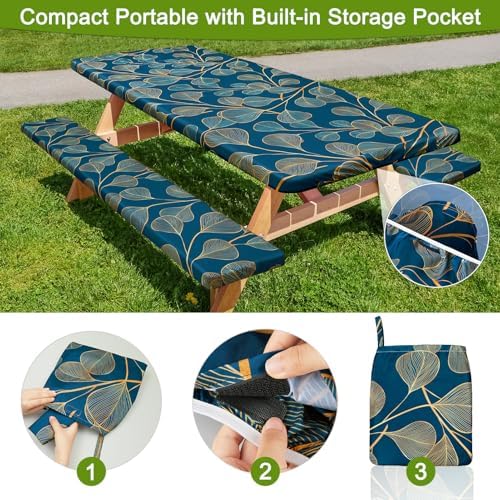 Picnic Table and Bench Cover Set, Waterproof Fitted Elastic Cloth - Image 3