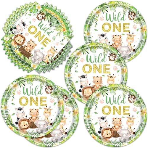 Egami 40pcs Wild One Party Supplies,include 20 Dessert plate and 20 Napkin,Jungle Animal Birthday Plate Napkin Set,Used for Baby shower Party Decoration by Egami