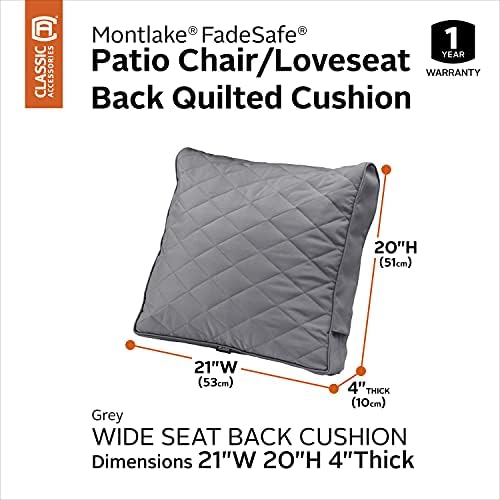 Classic Accessories Montlake FadeSafe Patio Chair/Loveseat Back Quilted Cushion, 21 x 20 x 4 Inch, Grey, Outdoor Loveseat Cushions - Image 2