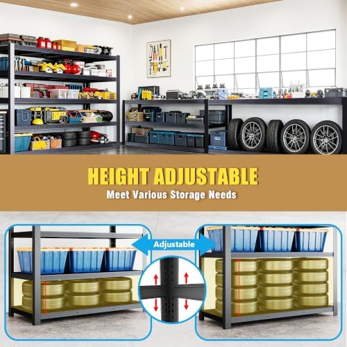 84" H Heavy Duty Wire Garage Shelving, 5-Tier Adjustable Industrial Metal Storage Shelving Unit,Standing Storage Rack for Warehouse and Basement, 24" D x 55" W x 84" H - Image 5