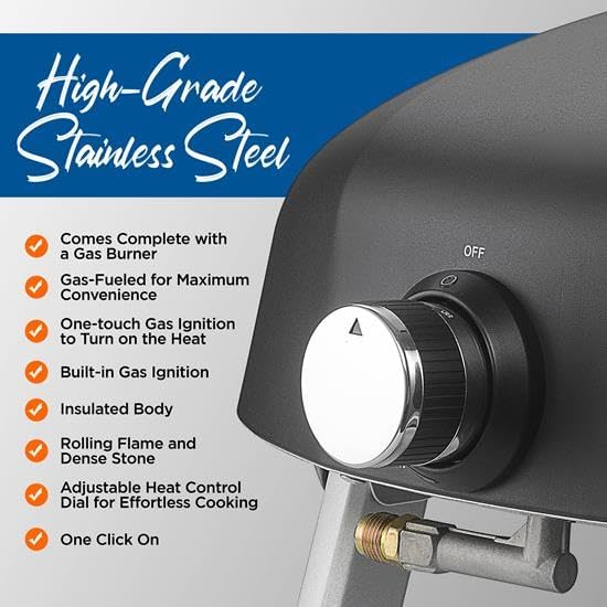 NutriChef Portable Outdoor Gas Pizza Oven - Includes Foldable Feet, Adjustable Heat Control Dial, Burner, Stone & Regulator Hose - Cooks 12" Pizza in 60 Seconds - 25.24'' x 16.14'' x 12.40'' IN - Image 3
