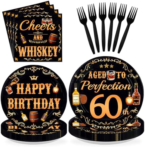 96 Pcs Whiskey 60th Birthday Whiskey Party Supplies Serves 24 by Greencian