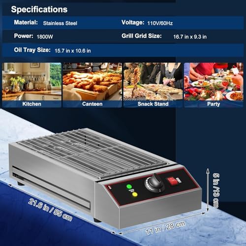 Smokeless 1800W Electric Outdoor Grill – Commercial Stainless Steel BBQ, Removable Griddle, Adjustable Temp 122°F-572°F, Countertop for Home, Restaurant, Camping, Party, Picnic - Image 7