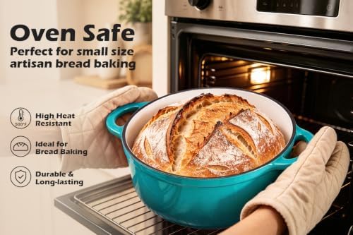 Leonyo 2-Quart Small Enameled Cast Iron Dutch Oven Pot with Lid, Lake Green - Image 7