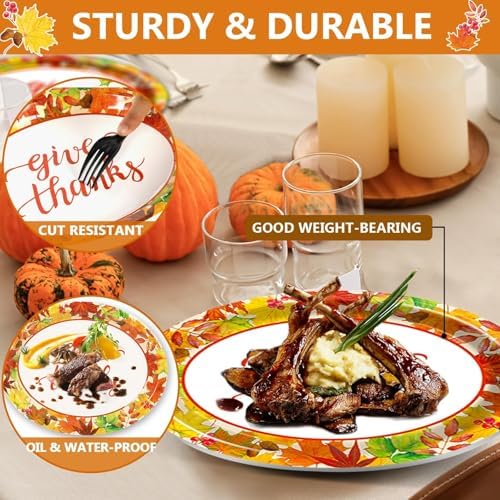 Qyeahkj 50PCS Thanksgiving Oval Paper Plates Large 11”Heavy Duty Disposable Plates Fall Party Decorations Give Thanks Serving Platter Supplies Favor Autumn Maple Leaf Party Tableware Set - Image 4