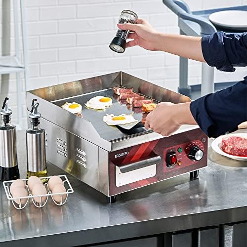 EGGKITPO 14 Inch Electric Griddle 120V 1800W, Non-Stick Flat Top Grill Commercial Electric Countertop Griddles Stainless Steel Adjustable Temperature Control 90℉-575℉ for Home or Restaurant Use - Image 3