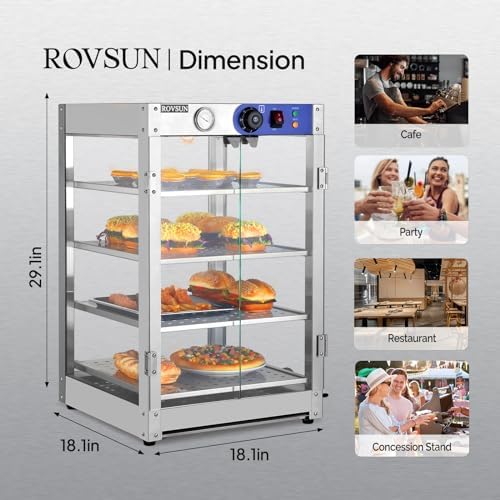 ROVSUN 4-Tier Commercial Food Warmer Pizza Warmer Countertop, Food Warmer Display with LED Lighting Removable Shelves Glass Door, Pretzel Warmer for Buffet Restaurant Cafe, 110V 800W - Image 6