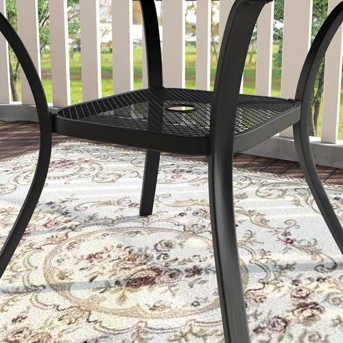 VICLLAX 5 Pieces Patio Dining Set, Outdoor Furniture Set Includes 41.2" Round Patio Table and 4 Patio Sling Chairs, Black Tabletop and Blue Fabric - Image 3