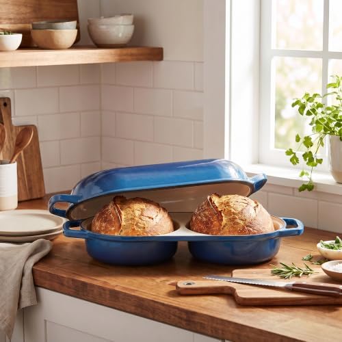 EDGING CASTING Enameled Cast Iron Double Bread Dutch Oven, Lake Blue - Image 3