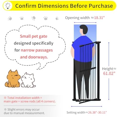 Lumizone 61.02" Extra Tall Pet Gate for Cat Dog 26.38"-30.11" Wide Black - Image 2