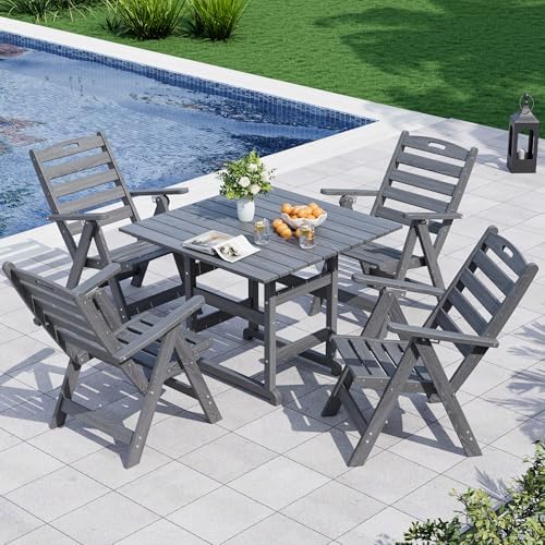 Dining Table Set, 5-Piece HDPE Outdoor Dining Set for 4, Grey by Unknown