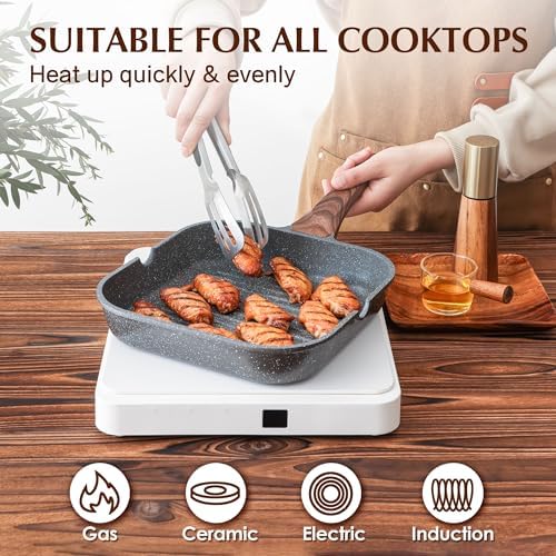 SENSARTE Nonstick Grill Pan for Stove Tops, Versatile Griddle with Pour Spouts, Square Big Cooking Surface, Durable Skillet Indoor & Outdoor Grilling. PFOA Free,12Inch - Image 5