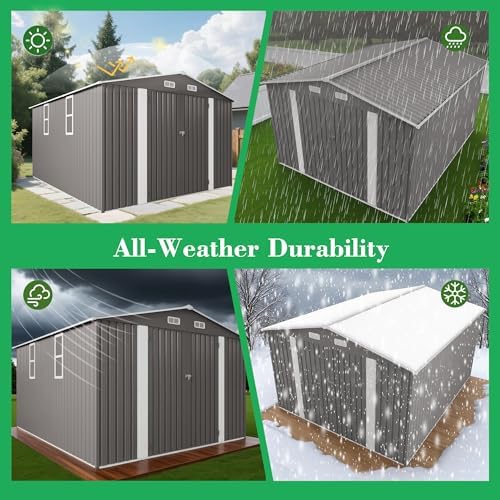 Metal Storage Shed 12x4FT Lean-to Outdoor Tool Shed with Double Doors, Galvanized Steel Frame Garden Storage Organizer, Hardtop Gazebo Combo for Patio Backyard Workshop Lawn Equipment Storage - Image 3