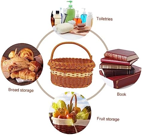 Brown Imitation Rattan Woven Handled Basket for Picnic Food Storage - Image 6