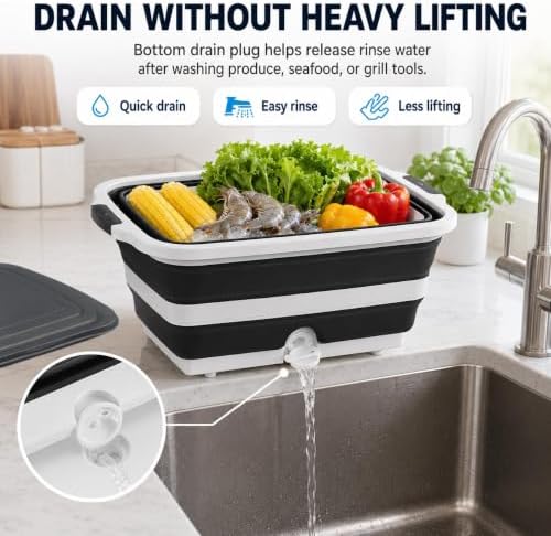 BBQ Prep Tub, 30L Black XX-Large Collapsible Sink for Marinade - Image 6