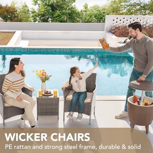 Devoko 3 Piece Patio Furniture Set Outdoor Wicker Conversation (Pale Grey) - Image 2