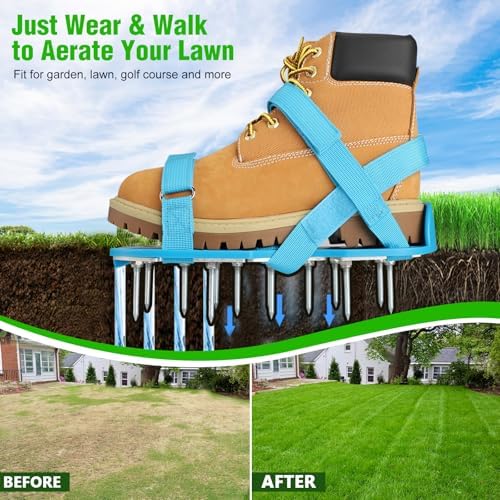 Lawn Aerator Shoes for Grass - Pre-Assembled Grass Aerator Shoes for Lawn - Soil Yard Aerator Tool for Aerating Patio Garden, Blue, Small Size - Image 7