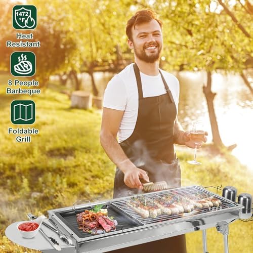 Portable Charcoal Grill, Folding Barbecue Grill with Storage Shelf, - Image 2