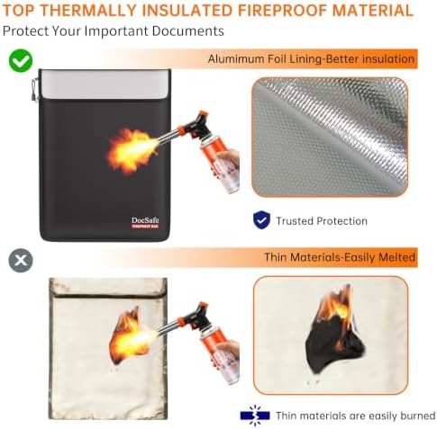DocSafe Fireproof Document Bag (5200℉) with Fireproof Organizer Travel Case,Heat Insulated Fire＆Water Resistant 8 Layers Safe Money Bag Storage for Important Documents,Cash,Power Bank,Valuables,Black - Image 3