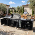 128'' LPG Outdoor Kitchen Island with Grill, 85000 BTU, 6-Burner, Black by Unknown