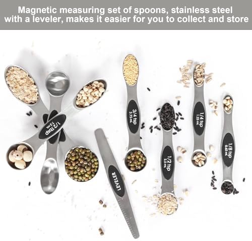Magnetic Measuring Spoons Set with Leveler, Stackable Stainless Steel Tablespoons for Baking, Fits in Spice Jars - Image 3