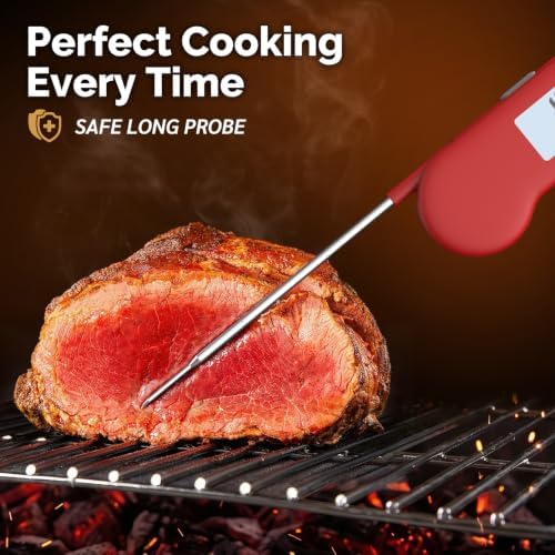 0.5 Sec Instant Read Meat Thermometer Digital for Outdoor Fryer, Red - Image 6